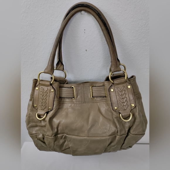 JUICY COUTURE Taupe Leather Satchel Shoulder Bag Handbag - Picture 3 of 12